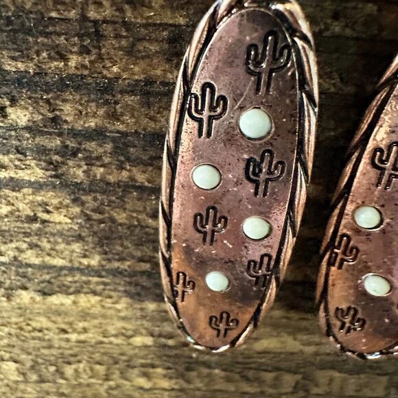 Boho Hippie Cowgirl Western Stamped Stone Copper Earrings - Cactus Thunderbolt - Picture 4 of 7